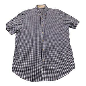Nautica Shirt Men Large Purple White Gingham Check Button Up Casual Cotton